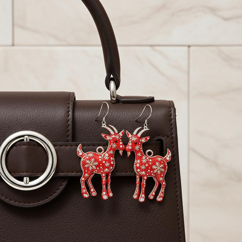 Acryl Chinesisches Tierkreiszeichen Ziege Hängender Ohrring Glücksbringendes Rotes Gold Design Für Frühlingsfest Neujahr Schmuck Geschenk