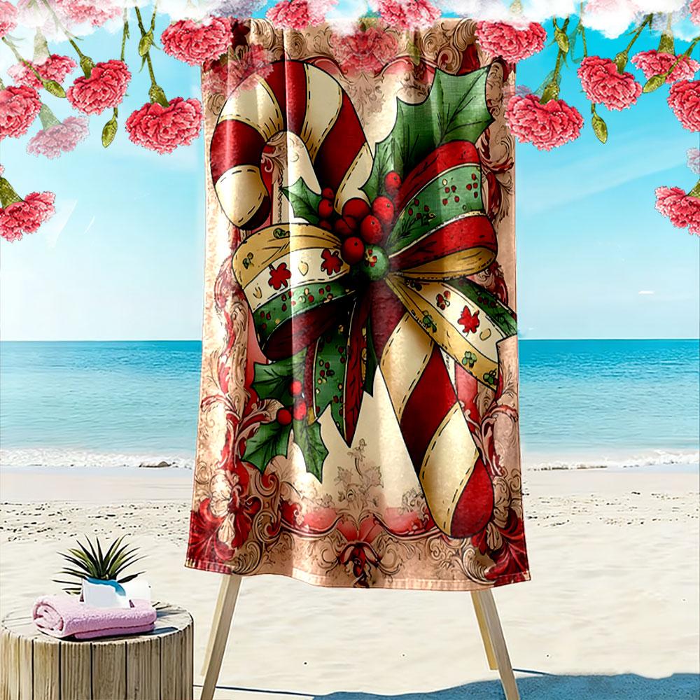 Festive candy cane elegance Print beach towel, quick drying, suitable for travel, outdoor sports, jogging, the beach and swimming, gift