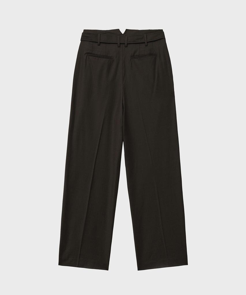 NOIRER Belted Two-Tuck Wide Slacks (Brown Stripe)