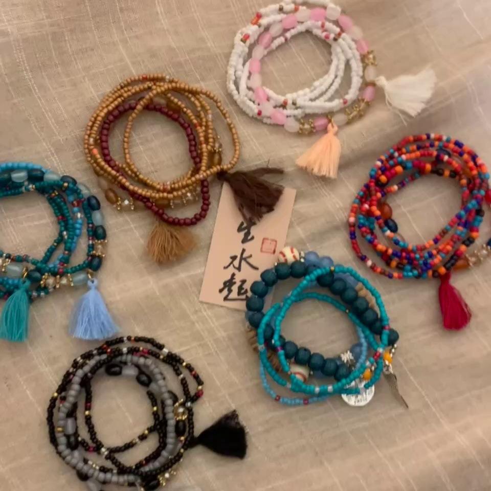 Ethnic style multi-layer artificial crystal fringed bracelet Guochao versatile bracelet, personalized high-end jewelry