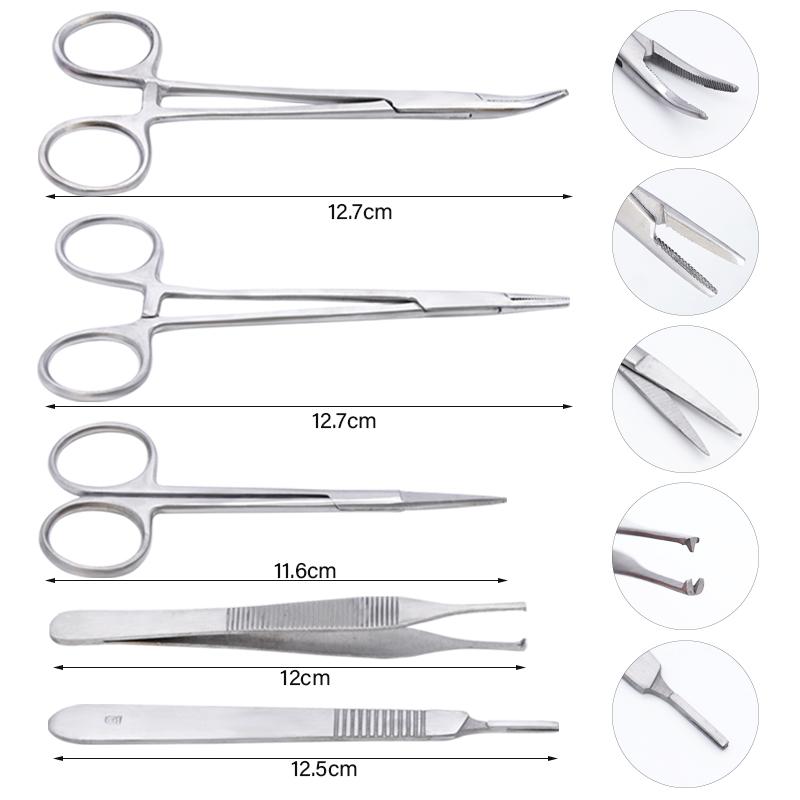 5Pcs Dental Surgery Kit Scissors Forceps Hemostat Suture Practice Tools for Students Oral Extraction