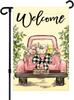Vintage Pink Truck Garden Ag,12x18 Inch Spring Welcome Oral Design, Decorative Outdoor Double Sided Ag with Buffalo Ch EEZ