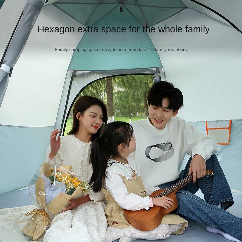 Outdoor-Zelt für mehrere Personen, großes Sechseck-Zelt, automatisch, regenfest, verdickt, Campingausrüstung, Parkausflug, Picknickzelt