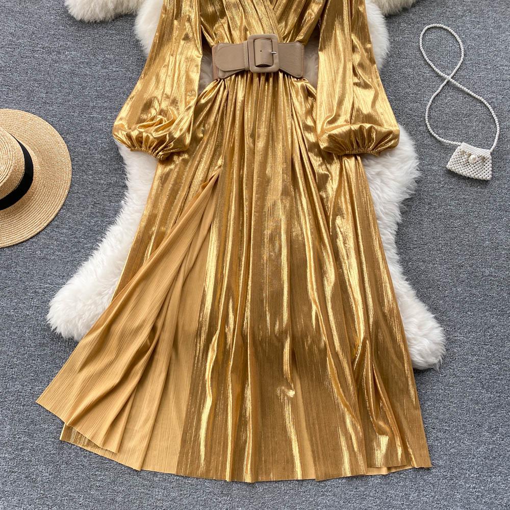 RUGOD Rochii europene și americane Temperament high-end cu decolteu în V Talie subțire și ușoară Stil matur Rochie lungă cu leagăn mare Femei