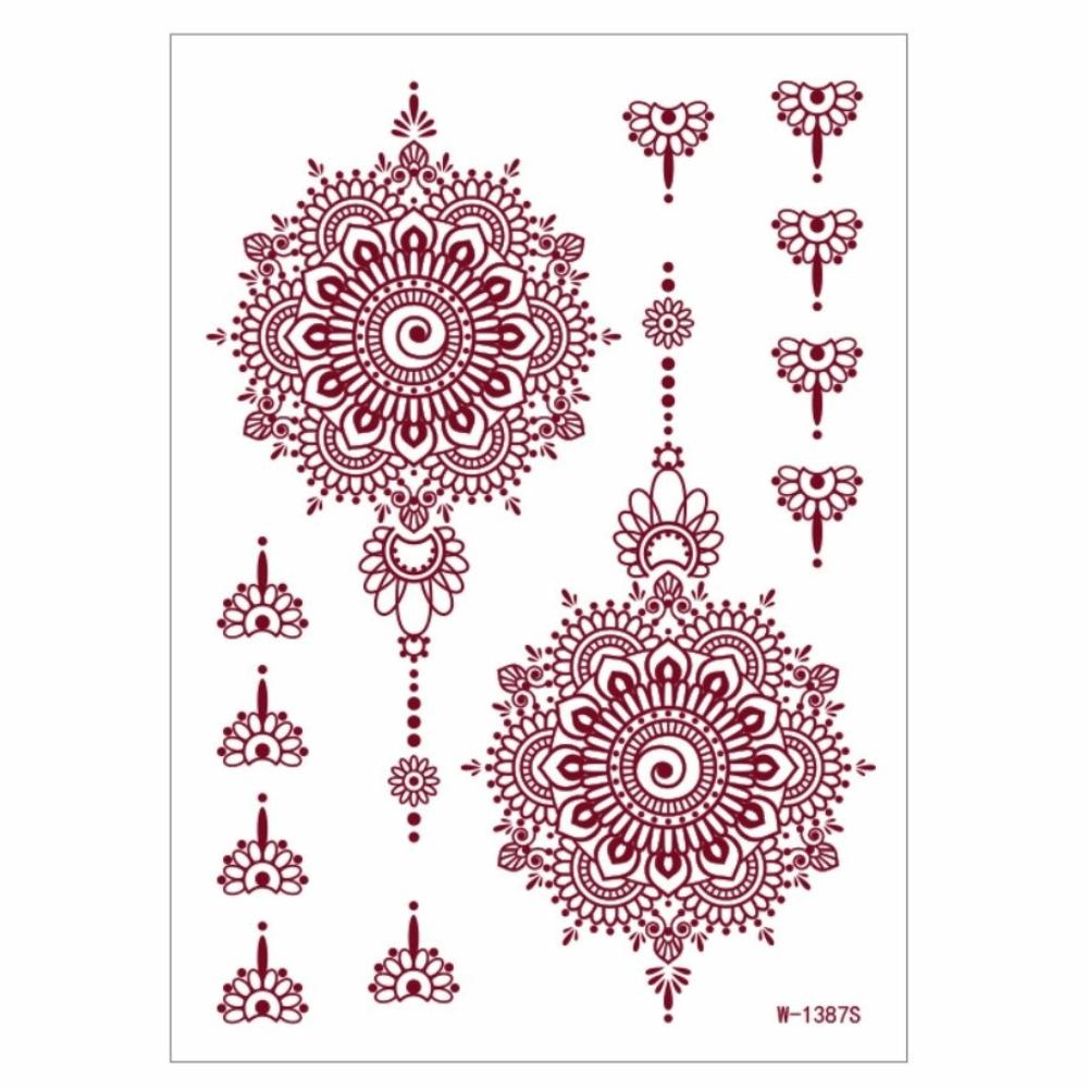 Lace Fake Tattoo Temporary Tattoo Red Mehndi Stickers Red Henna Tattoo Decals  Women/Lady