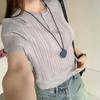 Solid Knitted T-shirts Hollow Out Thin Spring Summer Sweet T Shirt for Women Korean Elegant Top