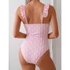 Vintage Ruffles Strap One Piece Swimsuit 2025 Women Pink Mesh Contrast Underwire Slim Tummy Control Swimwear Beach Bathing Suit