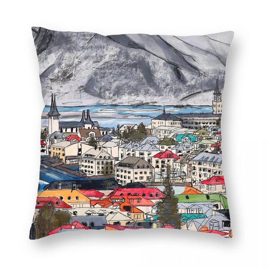 Iceland Capital Reykjavk Pillowcase Polyester Linen Velvet Printed Zip Decor Throw Pillow Case Sofa Cushion Case