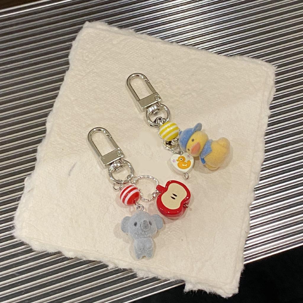 Flocking Yellow Duck/Cat/Koala/Dog Keychain Comfortable Feel Animal Animal Pendant Keyring Accessory for Bags and Phones