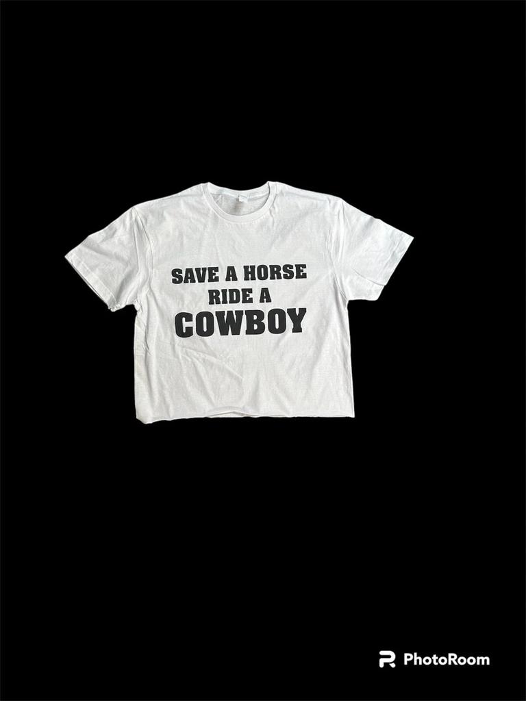 Save A Horse Ride A Cowboy Cropped Top Shirt