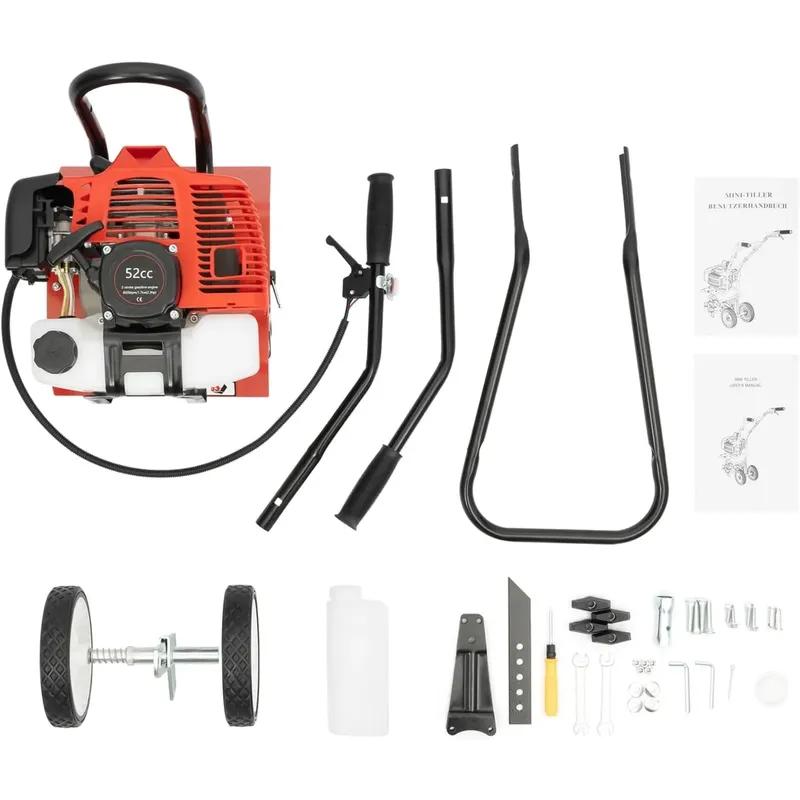 1650W Garden Tiller Cultivator,52CC 2-Stroke Gas Powered Engine,Rototiller Garden Tool with Widened Mud Flap Cordless