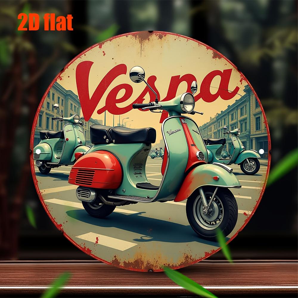 2D Flat, 2D Flat Retro Vesna Scooter Metal Wall Art - Vintage Aluminum Tin Sign, 19.69x19.69inch, Easy to Install, Perfect for B