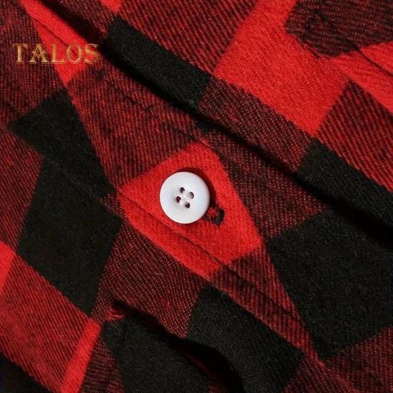 Fall Winter Men Shirt Coat Plaid Print Long Sleeves Chest Pocket Turn-down Collar Single-breasted Loose Contrast Color Jacket