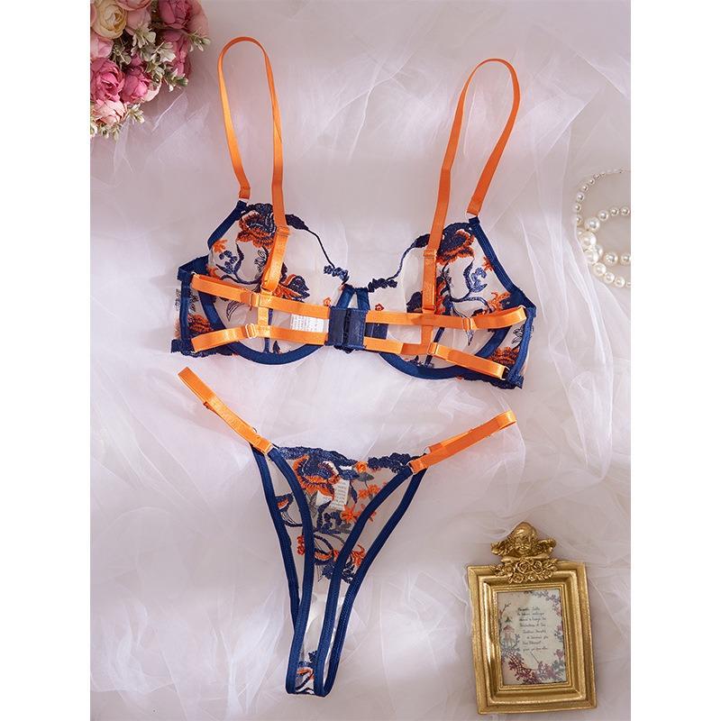 Completo divertente con ricami intimo sexy punto ricamo fiore a contrasto sex suit sexy