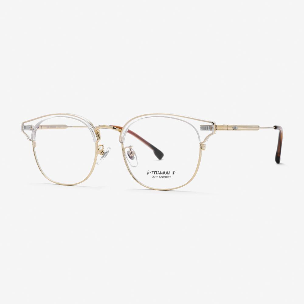Alloaiweeo [Aloxrounz] Over Silhouette Browline Glasses Frame Ara9103 C4 Transparent Clear/Gold
