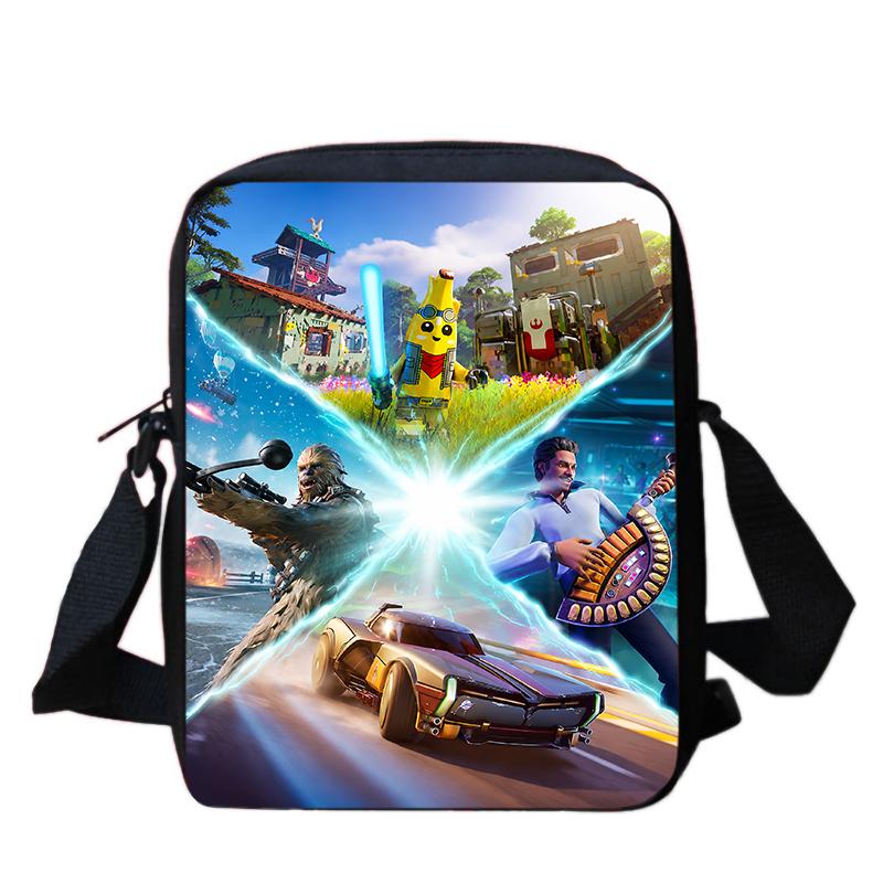 Fortnite Cartoon Lightweight Crossbody Shoulder Bag, Unisex Kids Aged 6-14 Portable Game Print Daily Small Storage Handbag