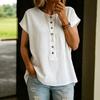 Women's Short-sleeved Plain-colored Button-up Blouse