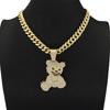 Cross Diamond Painting Bear Pendant Necklace - Trendy Hip-Hop Cuban Chain Clavicle Jewelry