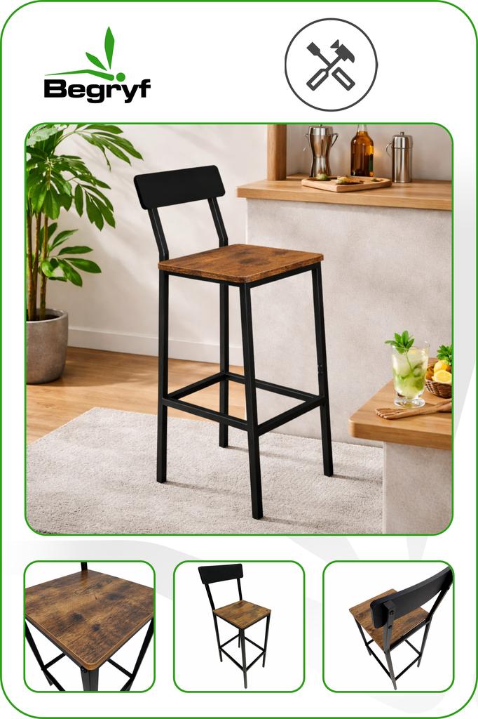 Hoker Ciemny Brąz Taboret Do Kuchni 30X40X90 I Begryf