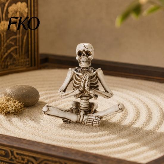 Distressed Texture Halloween Ornament Yoga Skeleton Statue, Funny Dead Figure for Party Decor, Skull Decoration Resin Gothic Haunted House,