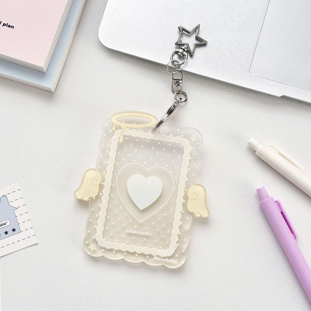 Cute 3 Inch Card Holder Colorful Angel Wings Clear Acrylic Card Sleeve ID Card Cover