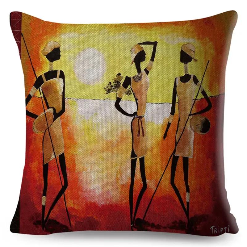 Abstract Painting Cotton Linen Decorative Cushion Cover Africa Life African Woman Home Decor Pillow Case Exotic Pillowcase