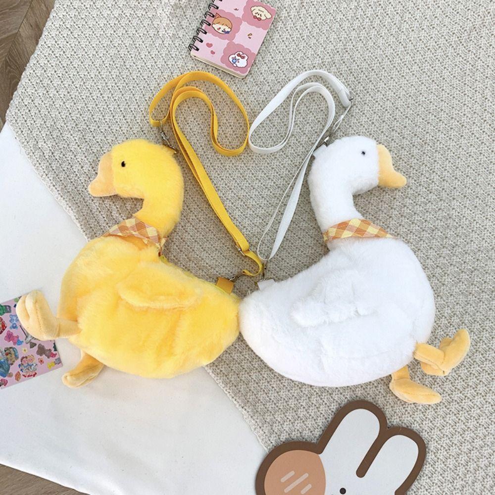 Solid Color Cute Duck Crossbody Bag Zipper Shoulder Bags Casual Big Goose Plush Bag  Streetwear