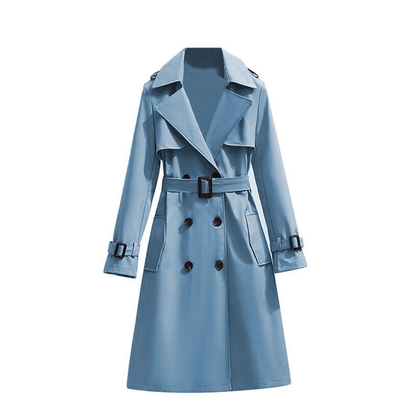 Women's Double Breasted Long Trench Coat with Tie Belt and Cuff Straps