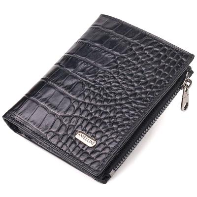 Vertical Wallet Made of Genuine Leather with Crocodile Effect CANPELLINI Purse 21673 Black