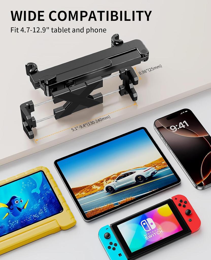 Tablet Holder for Car Headrest 3 in 1 Sturdy upgrade Extension Arm Adjustable iPad Car Mount for BackSeat