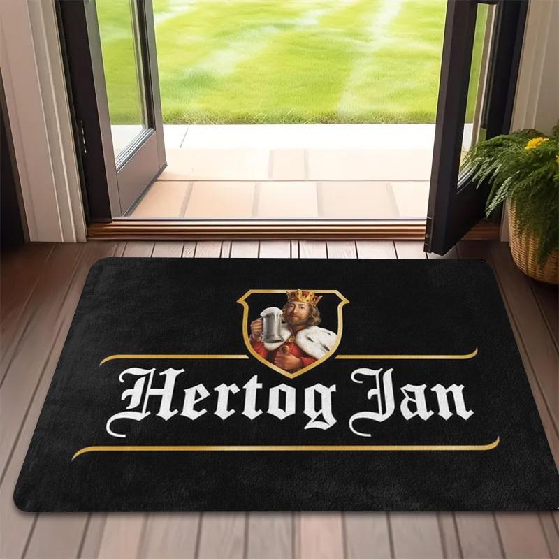 Royal Beer Theme Rectangular Area Rug, Vintage Crown Character Floor Mat, Non-Slip Washable Carpet for Bar & Man Cave Decor