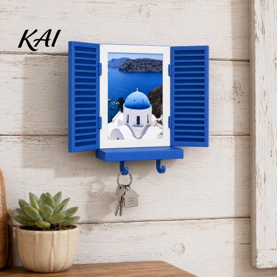 Hidden Key Storage Shelf Holder with Shelf, Mediterranean-Style Window Frame Photo Vacation Style Home Decoration Display Stand, Functional