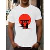 Men'S Casual Short-Sleeve Round Neck T-Shirt Featuring a Silhouette of a Japanese Torii Gate, Made from Micro-Elastic Knitted Fabric