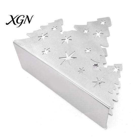Festive Napkin Organizer Christmas Tree Holder, Stainless Steel Vertical Paper Towel Stand, Modern Metal Tray Decorative Dispenser for Holiday