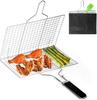 Folding Grilling Basket Outdoor Camping BBQ Stainless Steel Grill Rack Foldable Seafood Steak Vegetables Barbecue Cooking Tool