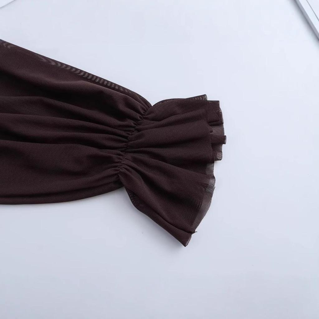 2025 Spring Women's Layered Crew Neck Mini Dress - European & American Style, Long Sleeve