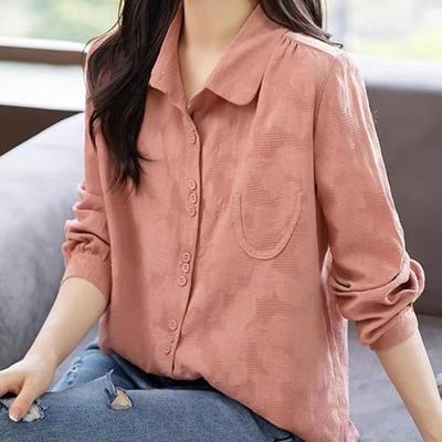 High End Cotton Linen Shirt for Women Long Sleeved Stylish Autumn Casual Small Loose Spring Autumn Jacquard Shirt for Women