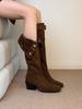 Fashion Baiqiuwinter new Spice Girl personality retro leopard print fashionable boots women wear thin western cowboy boots
