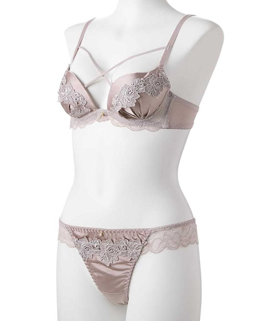 Inner Set Satin Flower Bra and Shorts Set for [Nissen] T-Shorts 3-Piece Women, Beige, D70/M
