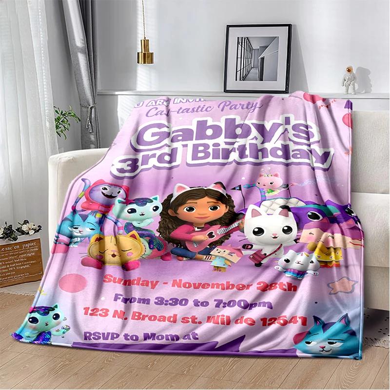 Cute Cartoon Gabby's dollhouse Throws Blanket Kids Super Soft Blankt for Sofa Travel Couch Picnic Flannel Blanket Birthday Gift