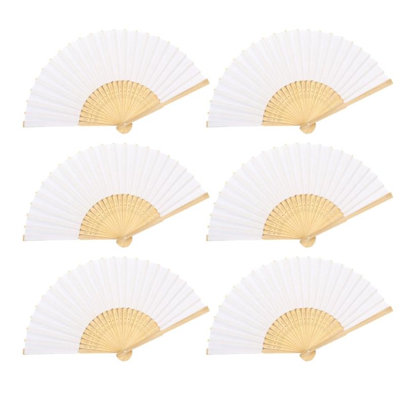 Set of 6 Foldable Paper Fans with Bamboos Frame Portable Cooling Accessories for Outdoor Event Parties Favor DIY Craft