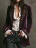 2025 Women's Long Sleeve Solid Color Velvet and Lace Patchwork Jacket