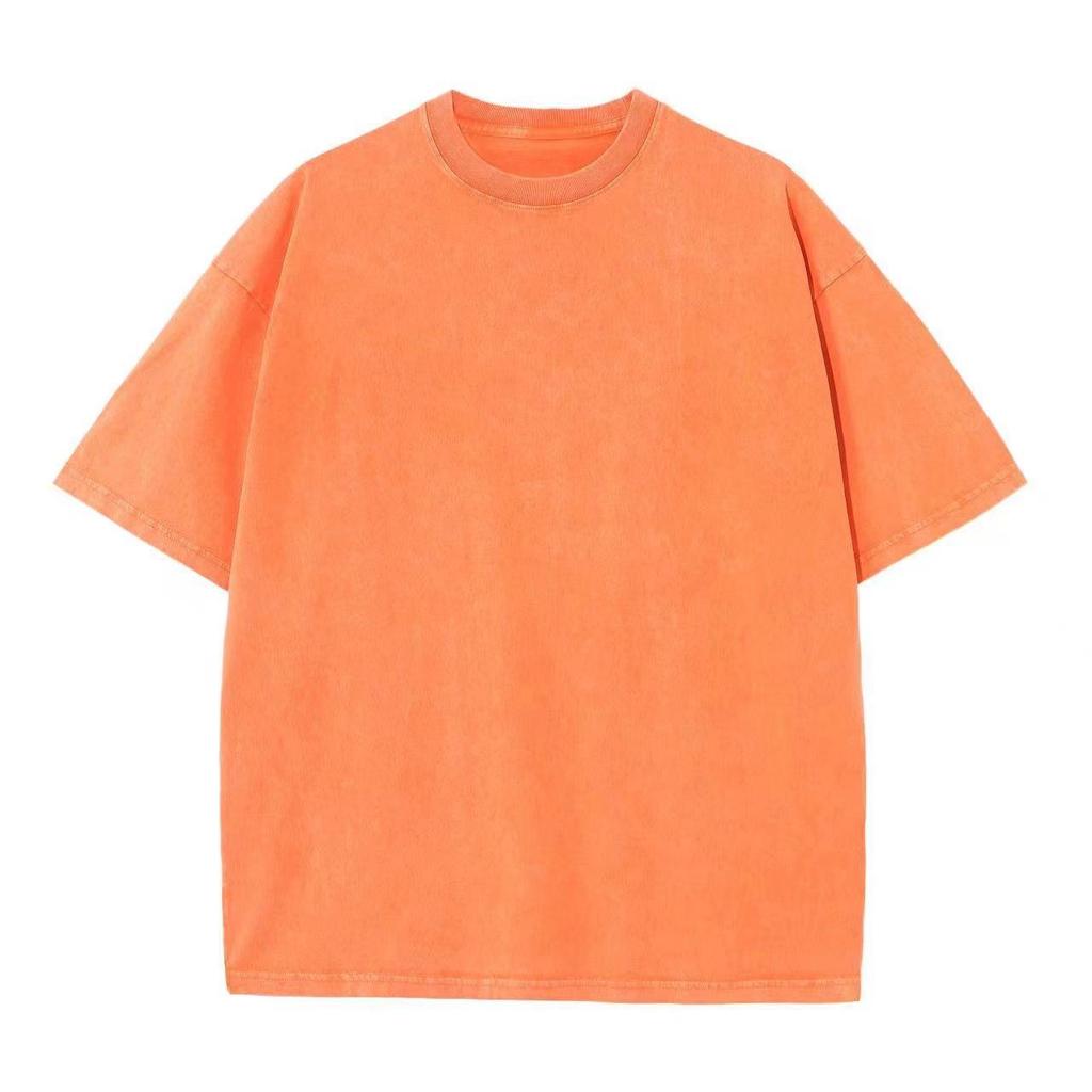 Cross-Border American Trendy 2024 Round Neck Washed Distressed Cotton T-Shirt for Couples