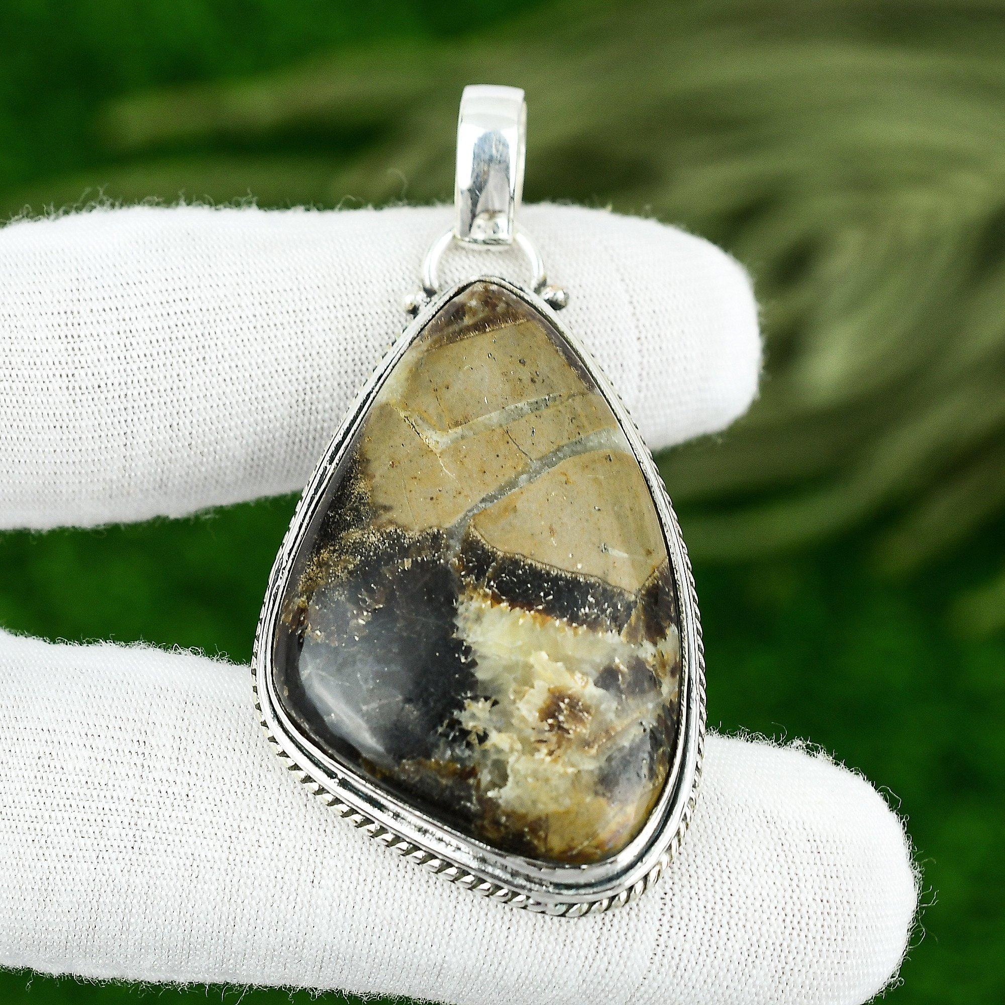 

Подарок для нее Ювелирная подвеска из стерлингового серебра 925 пробы с натуральным септариевым драгоценным камнем