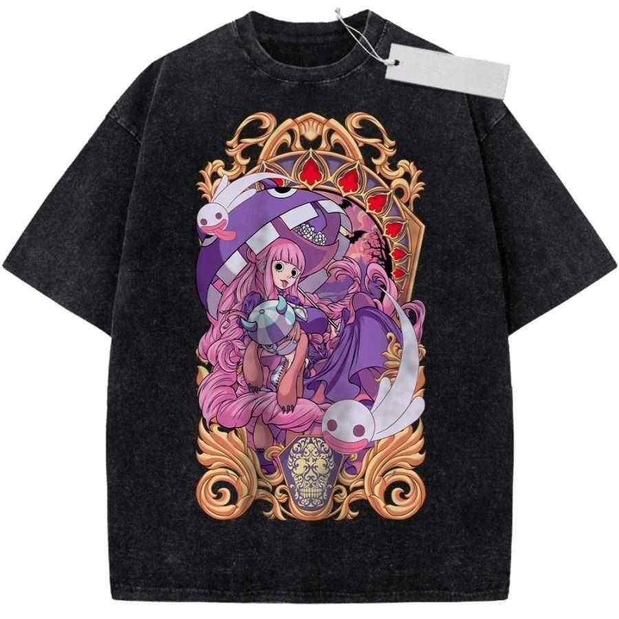 Summer Mens Purple Washed T Shirt One Piece Perona Ghost Golden Frame High Quality Fabric for Casual Shopping