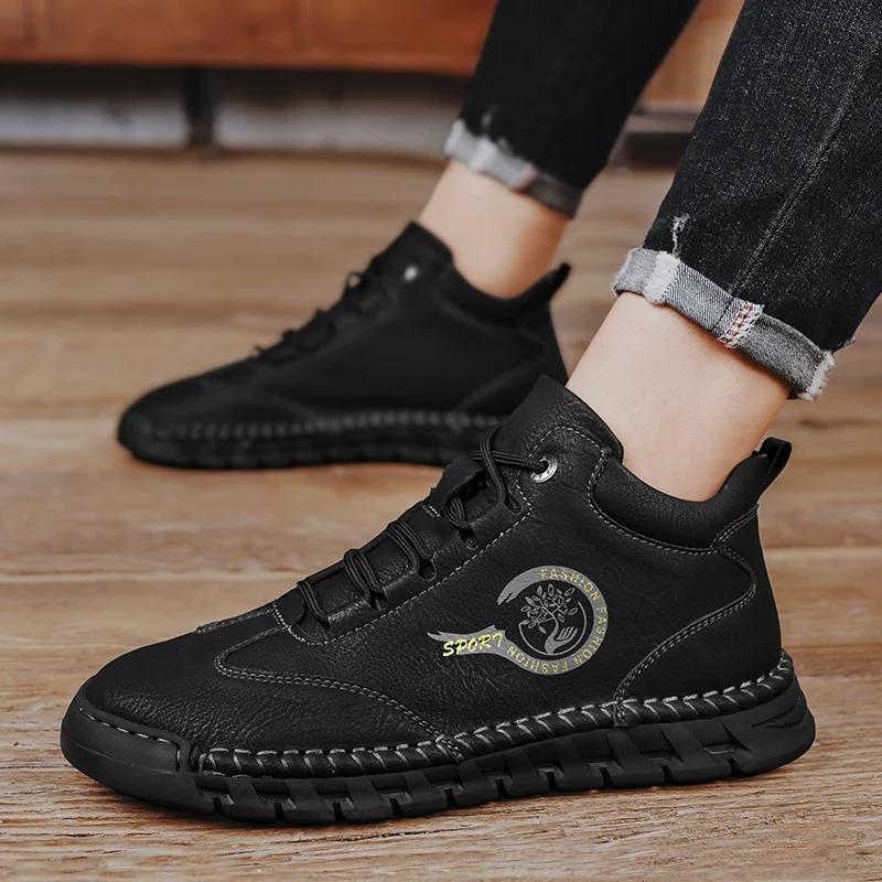 Italian Men's Casual Shoes Leather Sneakers Handmade Luxury 2024 New In Fashion Outdoor Shoes Outdoor Lace Up Man Hiking Shoes