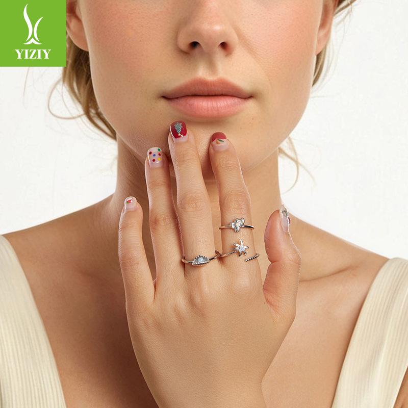 925 Sterling Silver Summer Vacation Style Coconut Tree Open Ring Fashion Ring Women'S Niche Premium Light Luxury