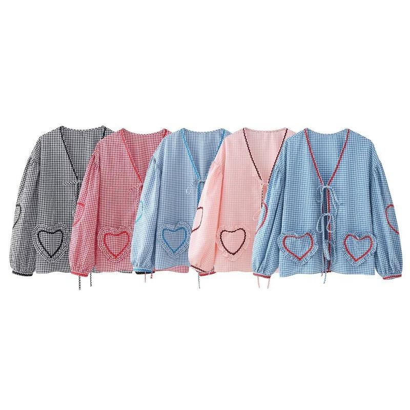 Spring and Autumn Women's Plus Size Shirt Fashion Casual Clash of Colours Checkered Shirt