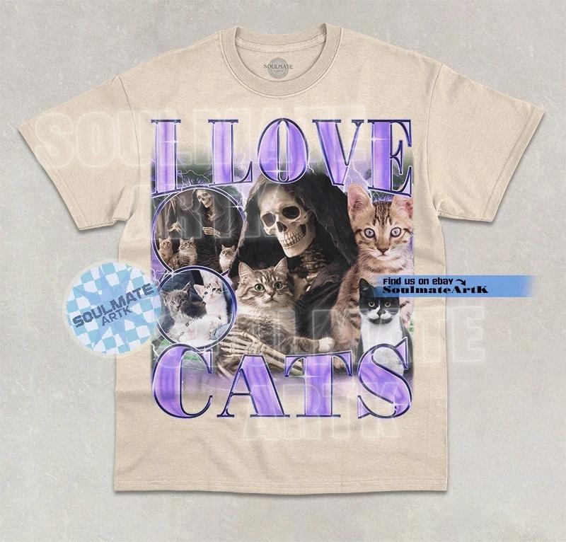I Love Cats T-Shirt Funny Cat Lover Bootleg Meme Hilarious Unisex Graphic Shirt 4XL