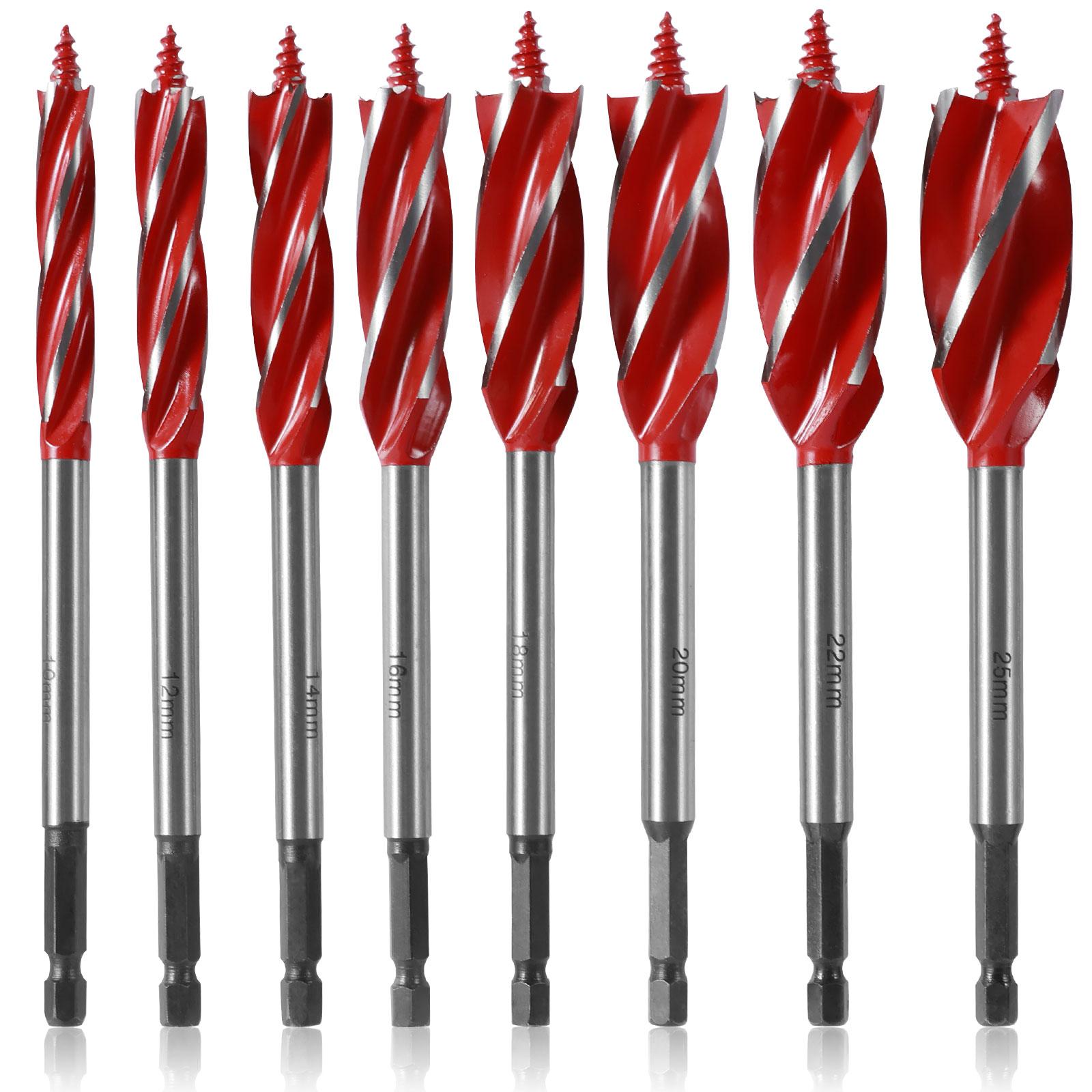 

8Pcs 10-25mm Twist Drill Bit Set High-Carbon Steel 4 Flute Cut Auger Drill Bit Self-Tapping Hex Shank Drill Bit for Woodworking Hexagonal&170mm